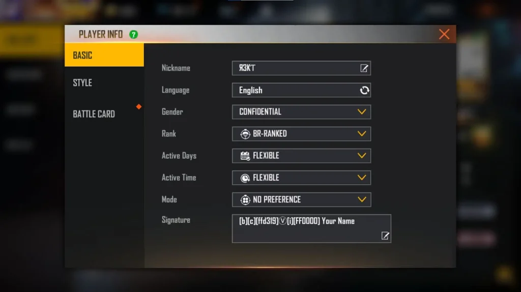 BGMI Signature Name