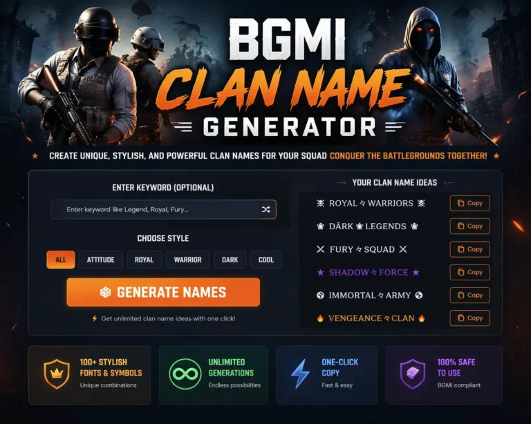 BGMI Clan Name Generator - Create Stylish Gaming Names
