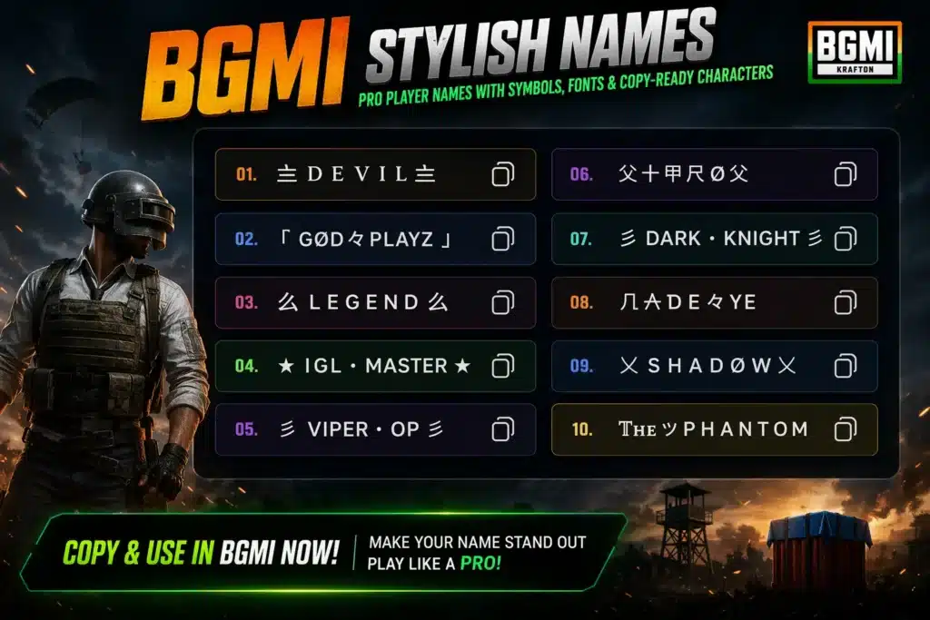 BGMI stylish names and pro players