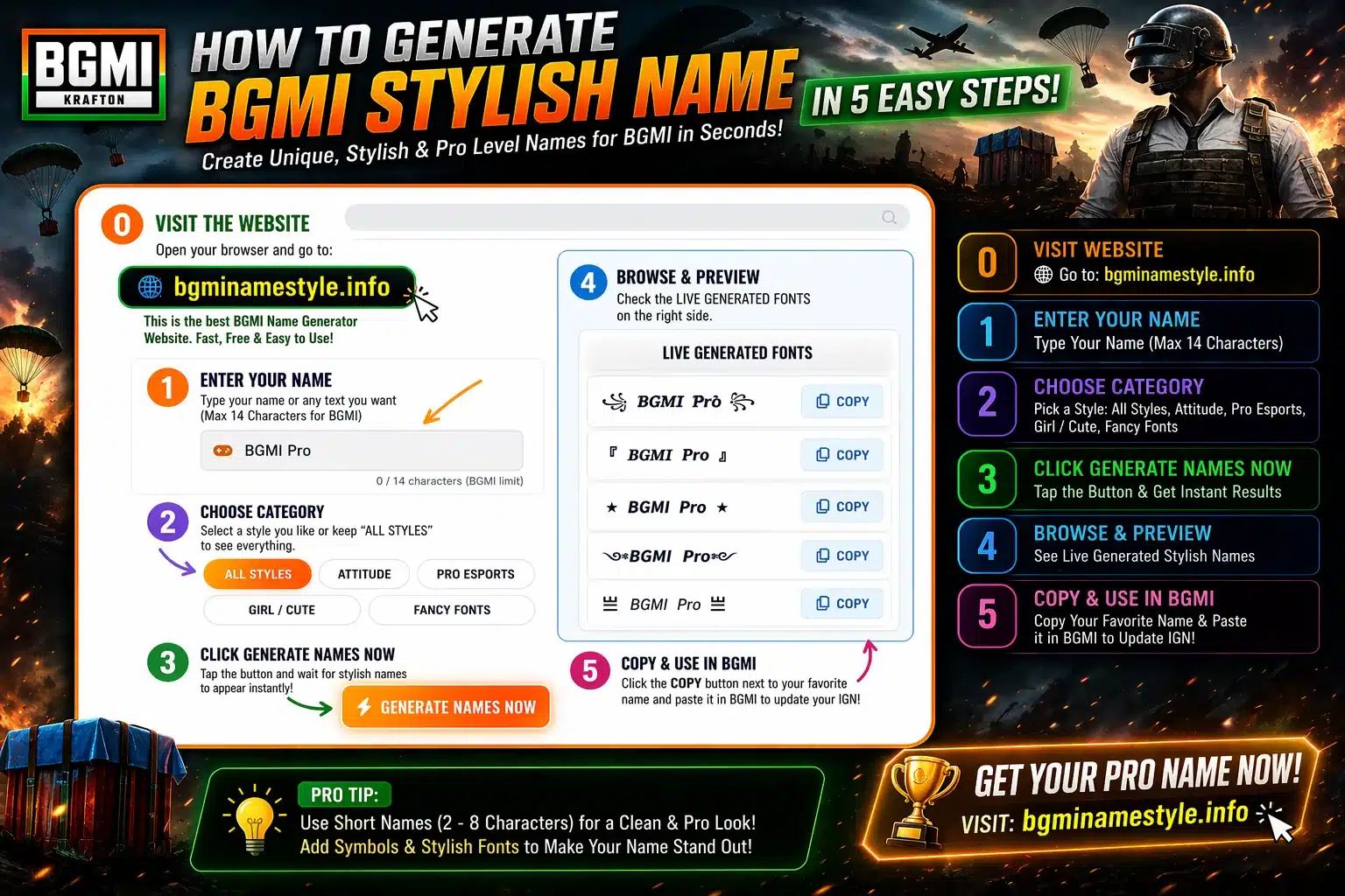 Step by step guide on how to generate stylish BGMI name
